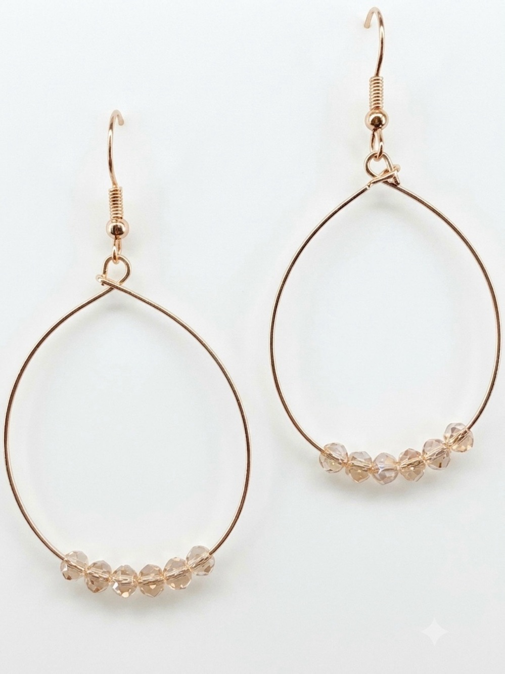 🍒3/$30 New Rose Gold Teardrop Hoops with Blush Pink Faceted Beads